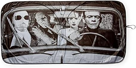 Universal Monsters Classic Horror Movie Sunshade for Windshield | Foldable Sun Visor Protector for Cars, Trucks, SUVs | Blocks UV Rays and Sun Glare | 64 x 32 Inches