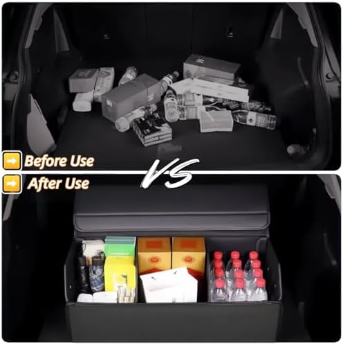 Car Organizers for Trunk for Suv Sedan, Leather Storage Box,Extra Large,Magnetic Lid,Collapsible and Adjustable, Collapsible Suede velvet， Black