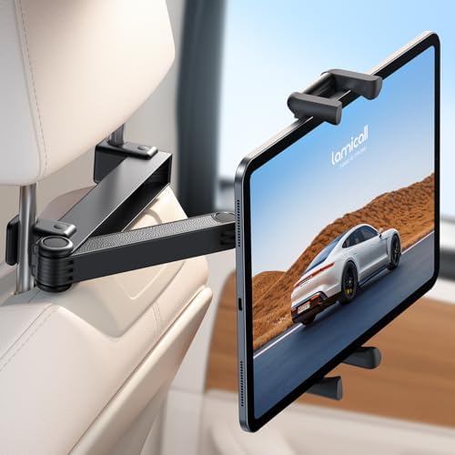 Lamicall Car Headrest Tablet Holder - [Lockable] [Thick Case Friendly] [Foldable Clip] Car Backseat Tablet Mount, Gifts Car Accessories for Kids, for iPad Pro, Air, Mini, Fire HD, 4.7-13" Tablets