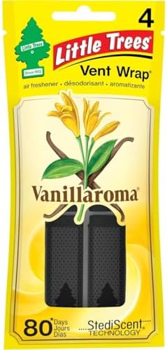 LITTLE TREES Car Air Freshener Vent Wrap Provides Long-Lasting Scent, Invisibly Fresh. Vanillaroma, 16 count, 4-Packs