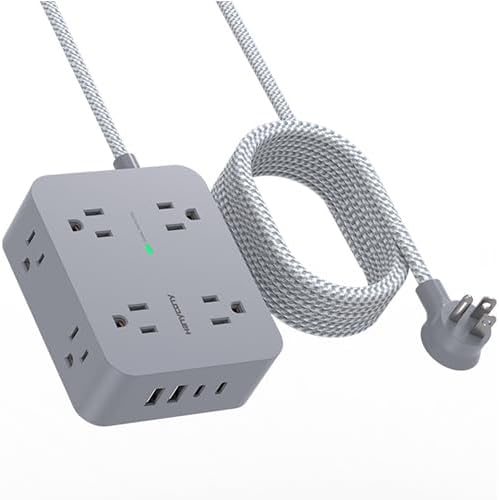 Surge Protector Power Strip 10 Ft Cord, HANYCONY Extension Cord with Multiple Oulets, 8 AC Outlets 4 USB (2 USB C) Ports, Flat Plug, Wall Mount Desk USB Charging Station for Home