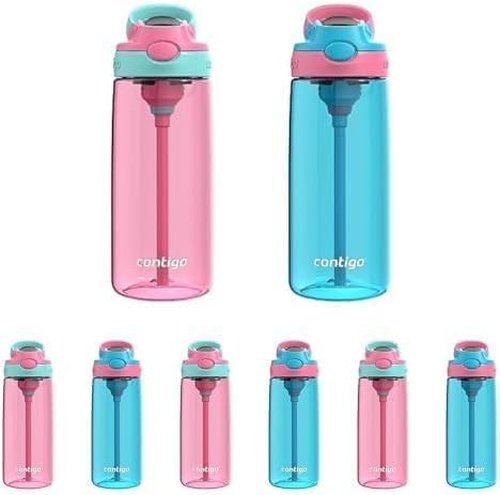 Contigo Aubrey Kids Water Bottle - 20oz Spill-Proof, Dishwasher Safe, BPA Free | Azalea/Jade & Blue Raspberry (Pack of 8)