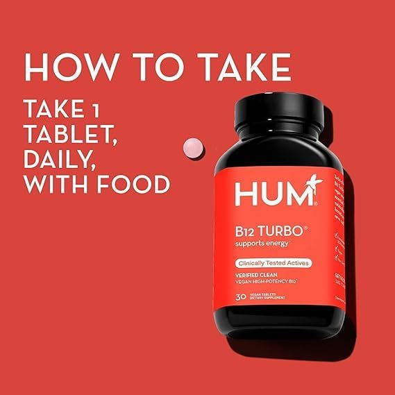 HUM B12 Turbo - Daily Energy & Calcium Support & Mood Support + Hormone Balance - Non-GMO, Gluten-Free, Vegan (30-Count)