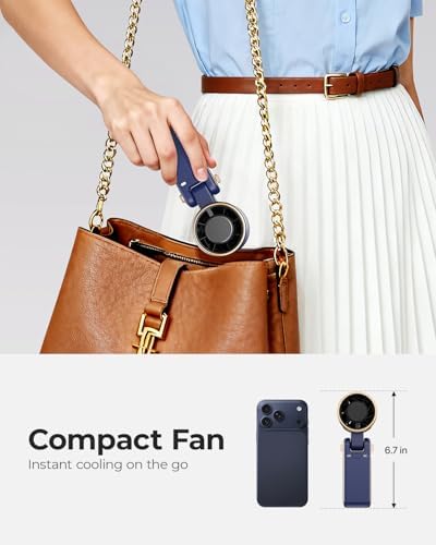 Portable Handheld Turbo Fan - 5 Gear High Speed 4000mAh Rechargeable Mini Personal Hand Fan Blow Cold Air, Battery Operated Travel Essentials, Beach Vacation, Gifts for Women, Men (Navy Blue)