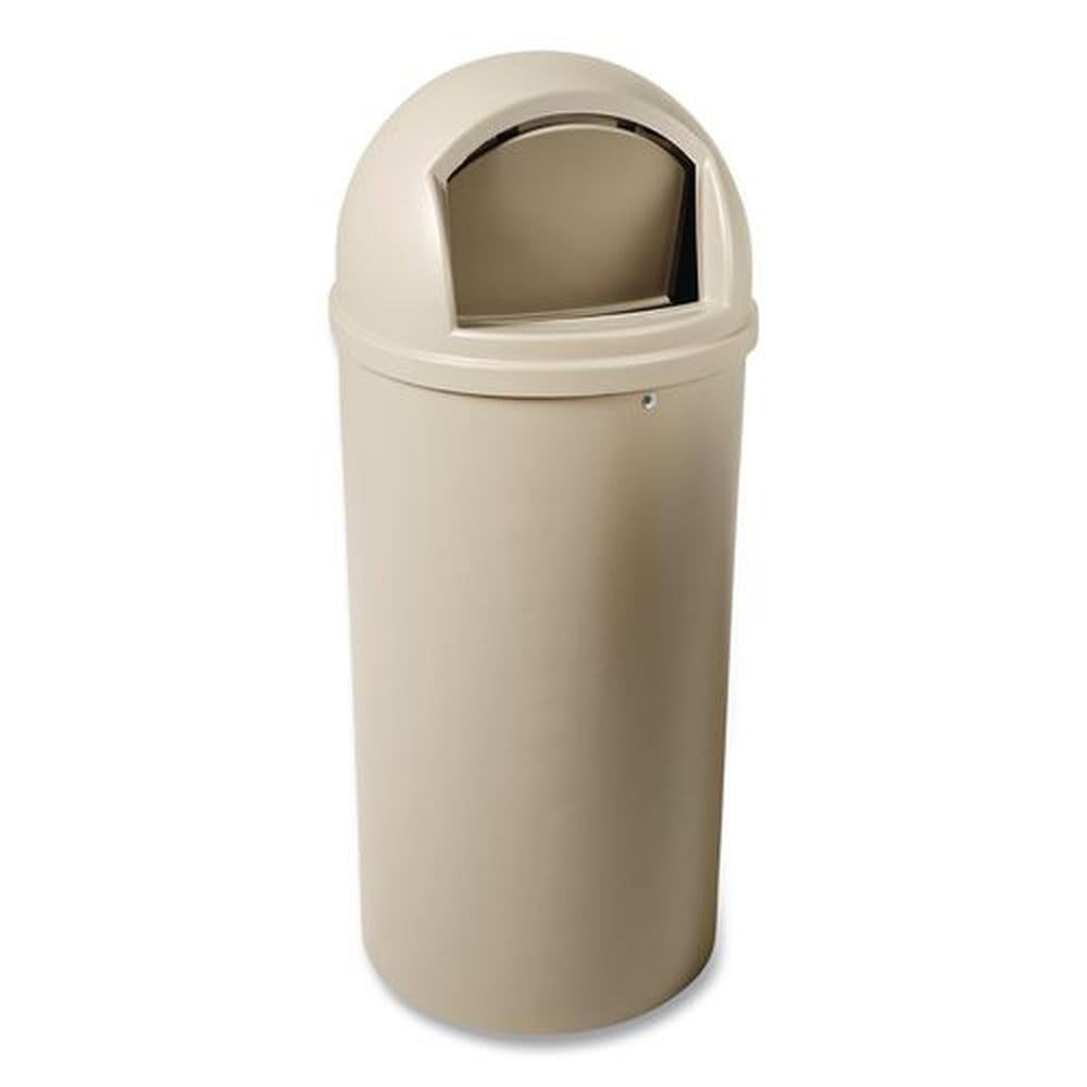 Rubbermaid Commercial Products Marshal Classic Container Round Trash Can 25 Gallons Beige Outdoor for Parks/College Campuses/Outdoor Shopping Malls