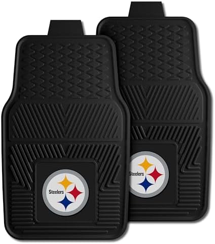 FANMATS 8752 Pittsburgh Steelers 2-Piece Heavy Duty Vinyl Car Mat Set, Front Row Floor Mats, All Weather Protection, Universal Fit, Deep Resevoir Design