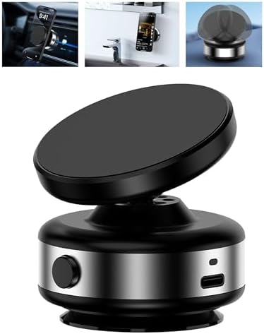 Electric Vacuum Suction Cup Magnetic Phone Mount, 360 Rotatable Magnetic Cell Phone Holder, Adjustable Hands-Free Portable for Magsafe iPhone Car Gym Mirror Smooth Surface(Silver)