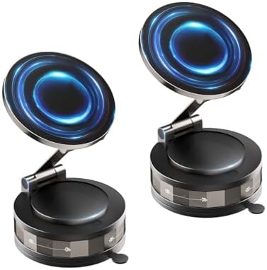Magnetic Car Phone Holder for Magsafe, 360° Rotatable, 70+LBS Vacuum Suction Cup with Built-in Nano Gel, 3000gf Magnetic Phone Mount for Car, Compatible with Most Phones (Black, 2 Pack)