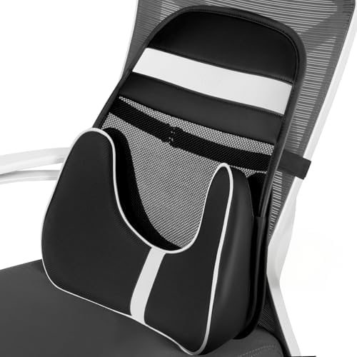 FLORICH Double Layer Breathable Mesh Lumbar Support Ergonomic Leather Lumbar Support Pillow with 3D Mesh Back Support and Adjustable Strap for CarSeat & Office Chair