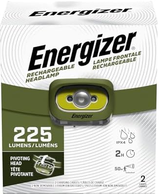 Energizer LED Rechargeable Headlamp, Black, LED Headlamp with Red Light Option, Micro-USB Charging Cables Included, Green