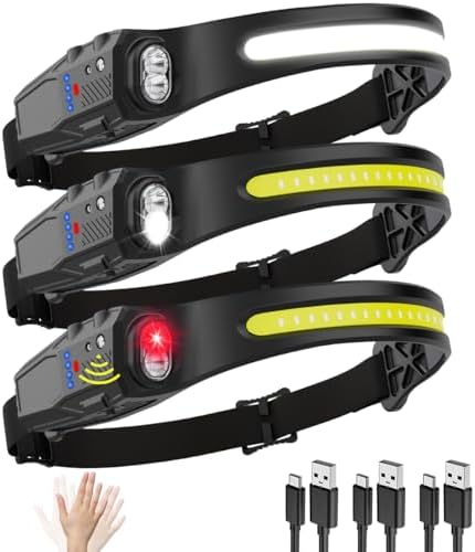 KYEKIO 3Pack 7Modes LED Headlamp Rechargeable with Red Light for Adults