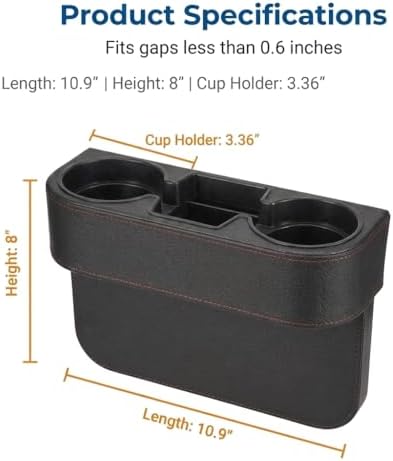 Car Seat Gap Filler w/ 3.36" Cup Holder Organizer Black