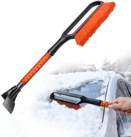 27" 2-in-1 Snow Brush and Ice Scrapers for Car Windshield [Military-Grade Rugged Durability] Removable for Easy Storage, Suitable for Sedans, SUVs and Trucks（Orange）