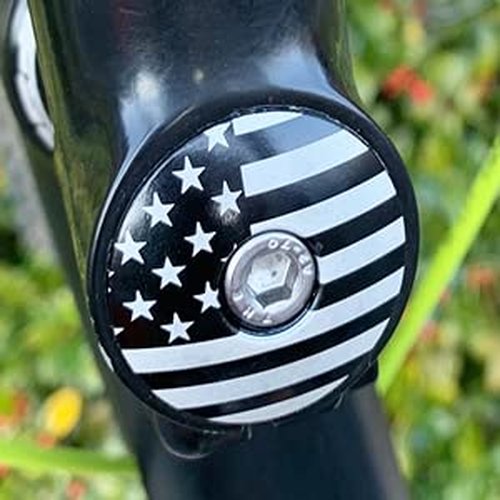 Dubbs Hardware MTB Headset Top Cap 1-1/8" Aluminum Bike Stem Cap – Custom Threadless Top Cap for Mountain Bikes, Road Bikes, Bicycle Headsets, and MTB Stem Caps - (Merica Black)