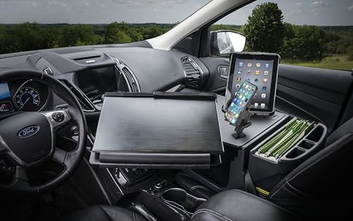 AutoExec Reach Car Desk for Your Vehicle Workstation and Mobile Office, Front Seat, Black with Phone Mount and Tablet Mount