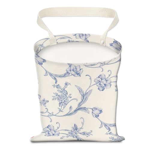 Car Trash Can, Hanging Garbage Bin for Men and Women, Cute Car Organizer and Storage Bag, Canvas Vehicle Trash Can Bag Easy-to-Install Cute Blue Floral