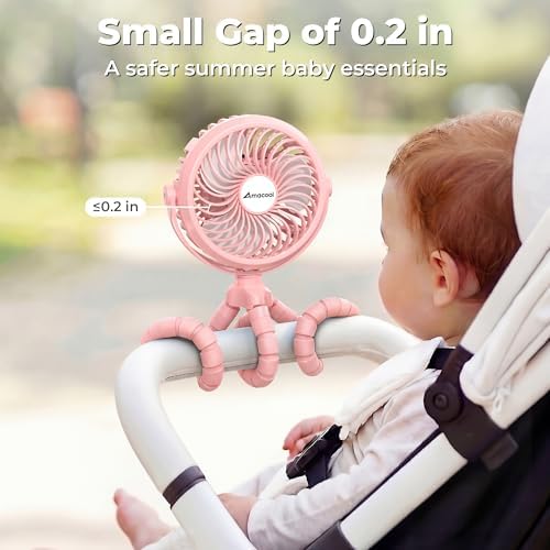 AMACOOL Battery Operated Stroller Fan, Portable Clip On Fan Rechargeable