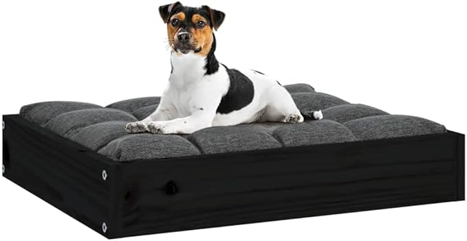 Solid Wood Pine Dog Bed, Solid Wood Pet Bed, Small Pet Furniture Cat & Dog Bed Frame, Black 20.3"x17.3"x3.5",-545