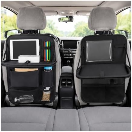 2 PCS Car Backseat Organizer with Tablet Holder, 5 Storage Pockets Auto Seat Back Protector w/Food Tray, Multifunctional Backseat Cover Storage Organizer for Most Vehicles