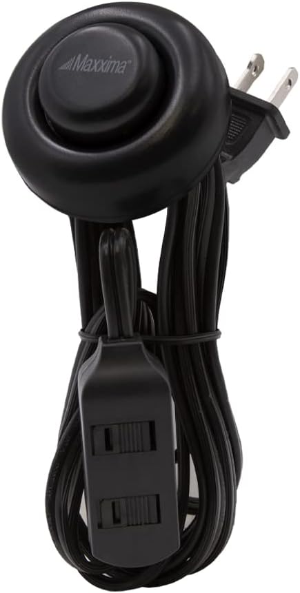 Maxxima 9 ft 3 Outlet Extension Cord - Featuring an Easy to Use On/Off Foot Switch, Ideal to Plug in Lamps, Appliances, Lighting Accessories, or for Senior Living Use, 125VAC - Black - Pack of 2