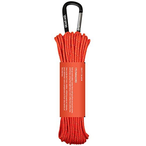 GEAR AID 175 Paracord, Lightweight Visible Guyline for Securing Tarps and Tents, or use as a Clotheslines for Camping, Hiking and Traveling, 100 ft, Orange Reflective