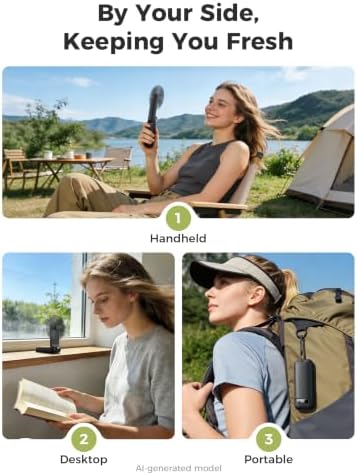 Aecooly Slim Portable Fan with Digital Display, Thin Handheld Fan