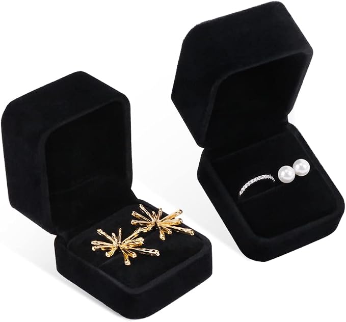 iSuperb 2 Pieces Velvet Ring Box Classic Jewelry Gift Boxes