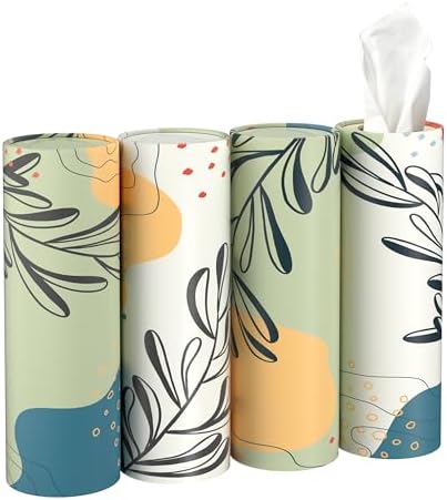 Car Tissue Holder with 3-ply Facial Tissues Bulk, Round Tissue Boxes for Home Office Bathroom (Boho Pattern)