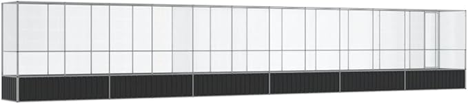 Large Metal Heavy Duty Walk-in Aviary Cage with Extension, Ample Activity Space Bird Cage with Lockable Door Also for Chickens and Rabbits, Silver 492.3"x42.1"x83.5" Steel,-518