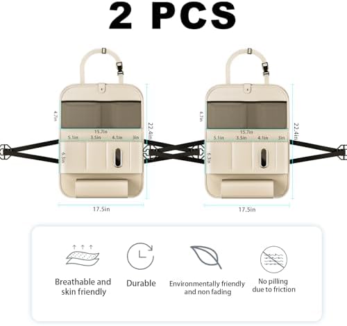 XDV Car Seat Organizers,Multi-functional Back Seat Protectors, Storage Pouches, Child kicking prevention and Tray Holders (for Cars, Kids, Seat Back and Rear Seats) (Beige, 2 Pcs)