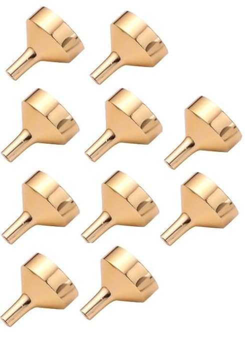 10Pcs Gold Mini Metal Funnels Set, Transfer Tools for Essential Oils, Perfume, Small Bottles