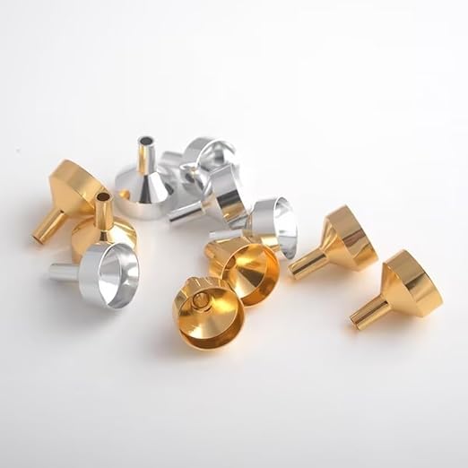 10Pcs Gold Mini Metal Funnels Set, Transfer Tools for Essential Oils, Perfume, Small Bottles