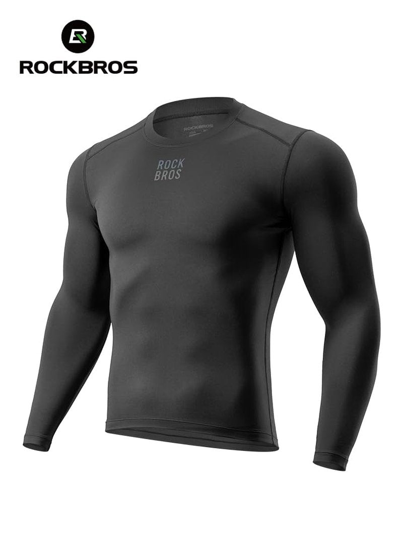 ROCKBROS Cycling Thermal Long Sleeve Shirts Men Wicking Compression Fleece Undershirt Base Layer for Ski Workout Black
