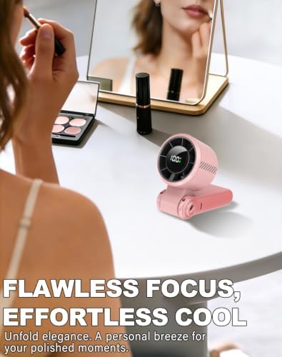 Portable Handheld Turbo Fan - 5 Speed Mini Personal Fan with Strong Airflow, Foldable 3 in 1 Rechargeable Battery Operated Trave Essentials Hand Fans for Indoor/Outdoor Use, Pink