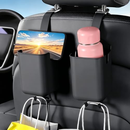 Car Backseat Cup Holder with Headrest Hooks (1PCS Black)