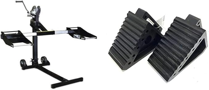 MoJack MJ-PRO 750-Pound Lift for Tractors and MAXXHAUL Solid Rubber Heavy Duty Black Wheel Chock 2-Pack