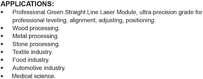 Green Line Laser Module, Class 1, Fan Angle >120°, 1~20 meters work distance