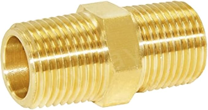 Joywayus Brass Pipe Fitting Hex Nipple Equal 5Pcs 3/8"NPT Male + 5Pcs 3/8"NPT Female Air Fuel Water (Pack of 10)