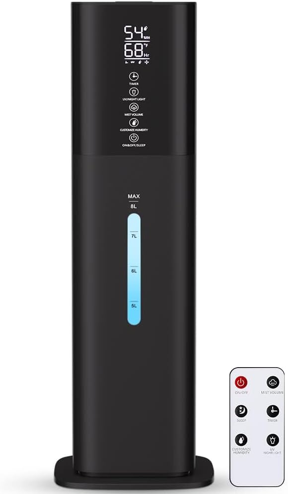 Humidifiers Large Room Bedroom with 7 Colors Light, 2.1Gal(8L) 3 Speed Quiet Ultrasonic Cool Mist Humidifier with 360° Nozzle, Humidity Setting, Timer,Aroma Box for Home Plant Baby Yoga Sleep (Black)