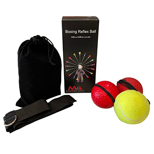 Boxing Ball Headband Tennis, Punching Ball Headband, MMA Training Equipment, Boxing Equipment, Home Workout Equipment for Men, Kids Boxing Set, Boxing Reflex Ball (3 Difficulty Level, 3 Balls)