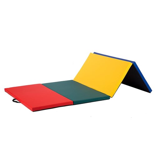 Exercise Mat 4'x8'x2" Gymnastics Mat 4 Folding Gymnastics Tumbling Mats 2" Thick PU Leather Yoga Mat Portable With Carrying Handles for home Workout outdoor Yoga Pilates