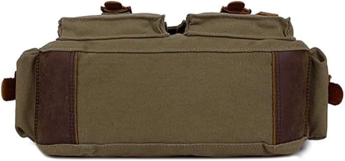 Sechunk Vintage Military Leather Canvas Laptop Bag Messenger Bags Medium