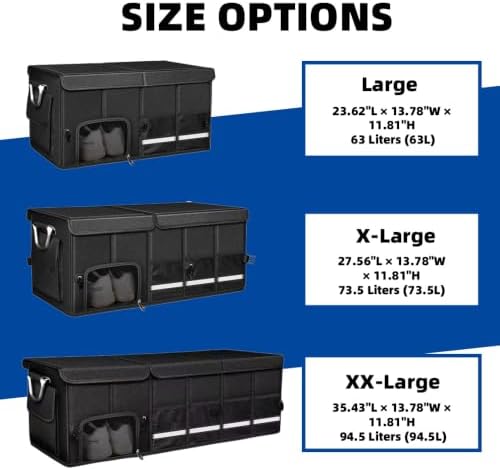 Trunk Organizer with Dedicated Shoe Compartment, Foldable Car Storage Organizer for SUV Sedan, Sturdy Automotive Organizer for Car Accessories Tools Sundries Black (XX-Large)