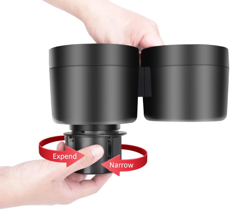 Dual Car Cup Holder Expander with Adjustable Base