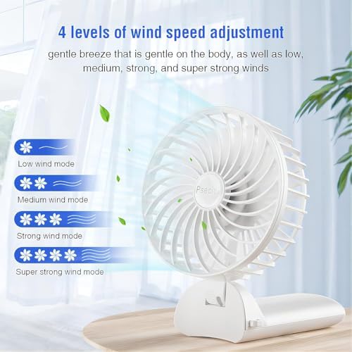 PSECICI Handheld Fan, Mini Portable Personal Fan with lanyard, 4 Speeds Level 180° Foldable Design for Desk/Travel/Office/Outdoor