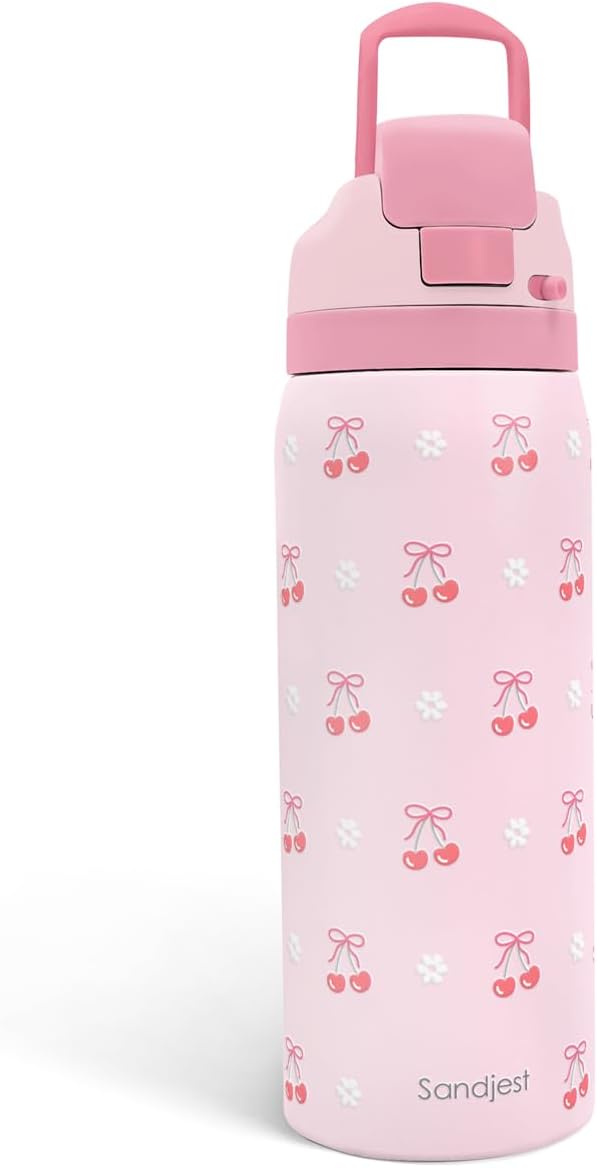 Skiennix Insulated Stainless Steel Water Bottle - 32oz Cherry Color with Straw for Sports & Travel