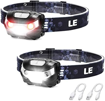 Lighting EVER LED Headlamp Rechargeable IPX4 Waterproof Headlight 2 Pack
