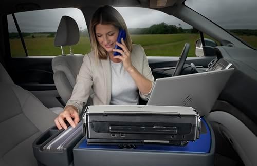 AutoExec Efficiency GripMaster Car Desk for Your Vehicle Workstation and Mobile Office, Blue, with Printer Stand