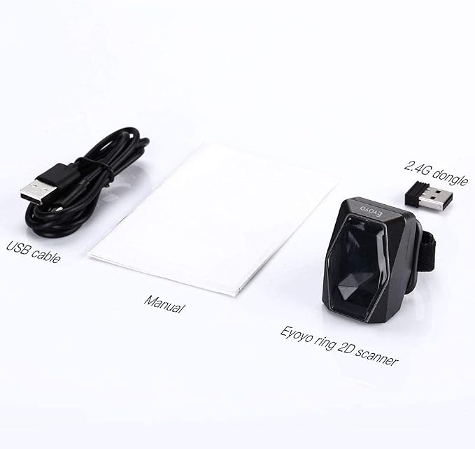 Eyoyo 2D Finger Ring Barcode Scanner, Mini Wearable 3-in-1 USB Wired & 2.4G