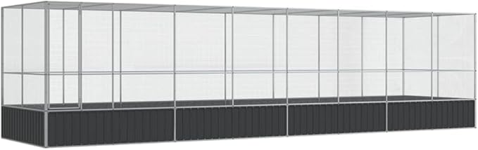 Large Metal Heavy Duty Walk-in Aviary Cage with Extension, Ample Activity Space Bird Cage with Lockable Door Also for Chickens and Rabbits, Silver 327.6"x81.5"x83.5" Steel,-521